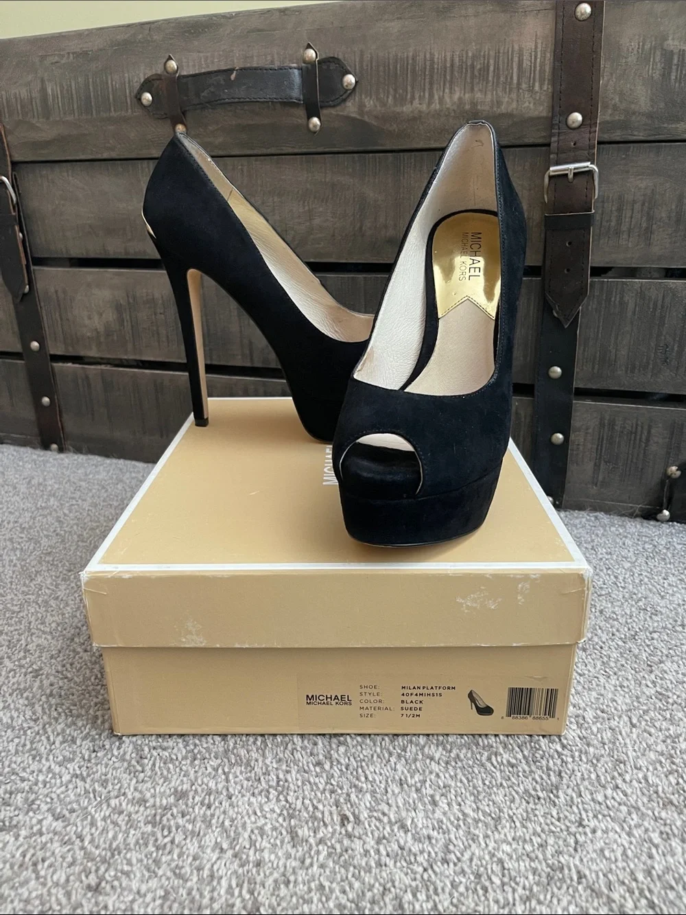 MICHAEL Michael Kors Milan Black Suede Open-Toe Platform Pumps